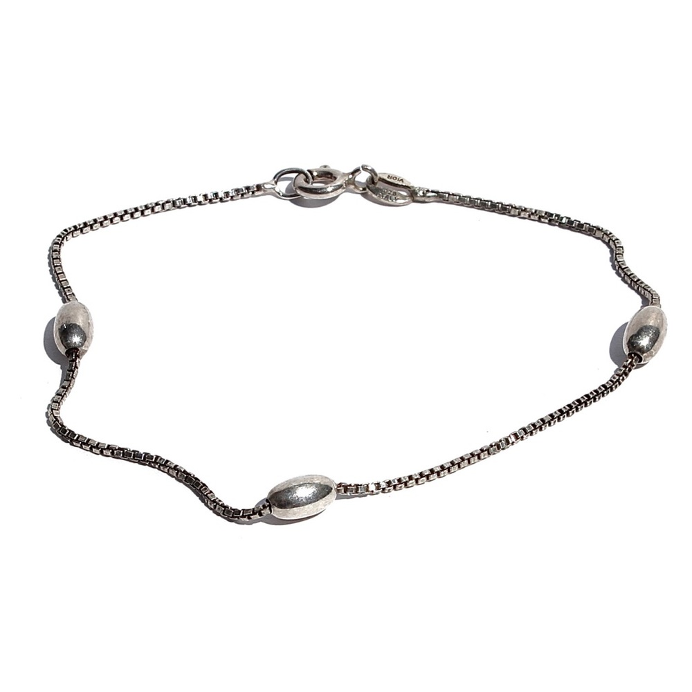 Vintage Sterling Silver Oval Ball Bead Chain Bracelet Signed Vior 925 Italy